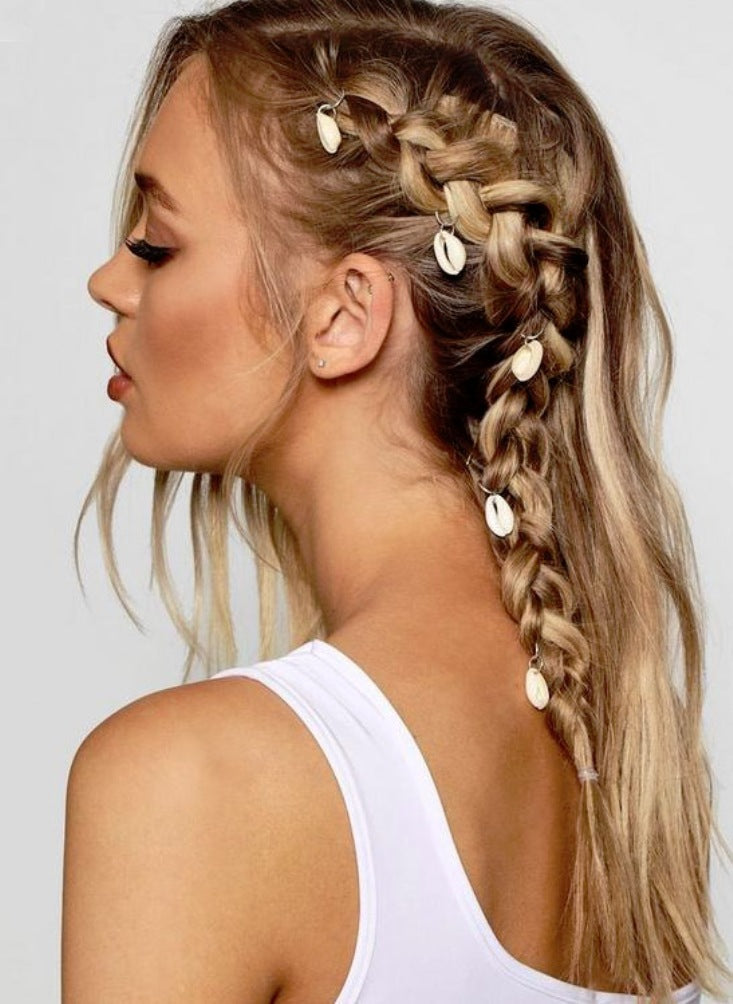 Boho Shell Hair Rings Solid Color Simple Braided Accessories - Temu