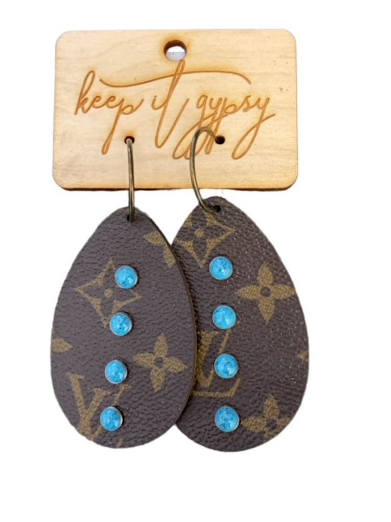 Keep It Gypsy LV Turquoise Leather Earrings
